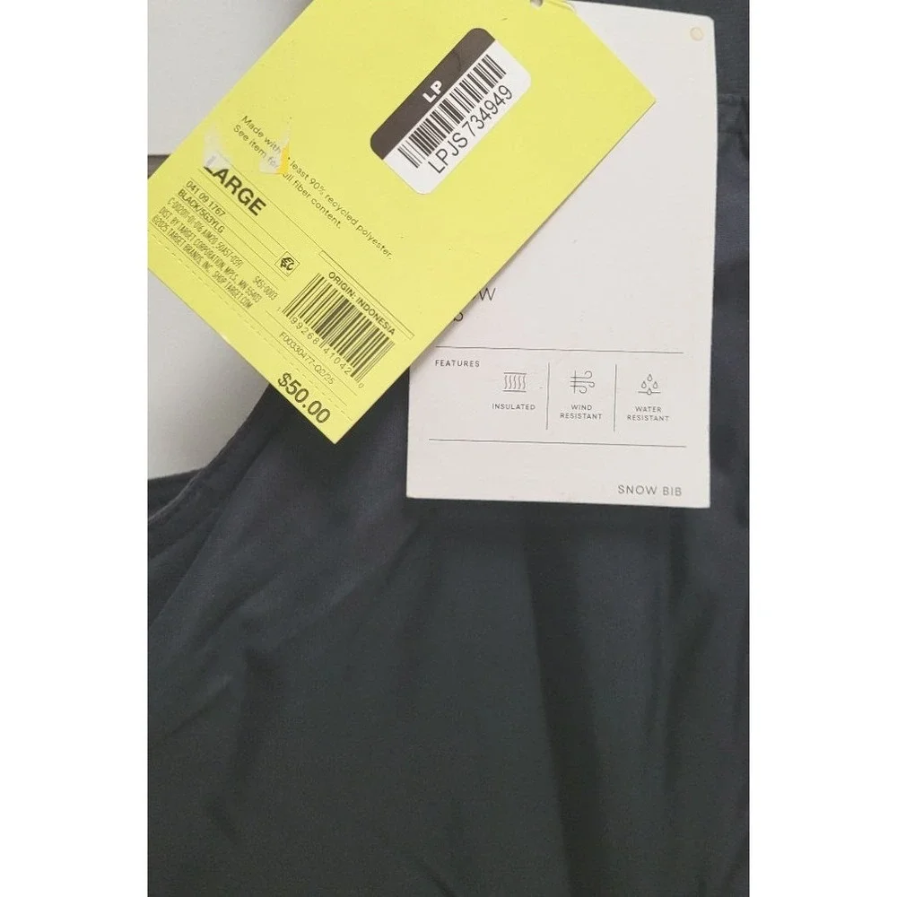 All In Motion Men's Water/Wind Resistant Full Snow Bib - Black - Large